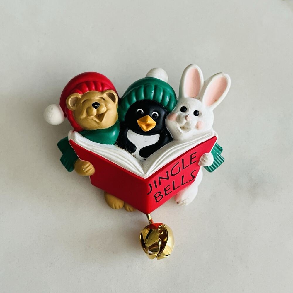 Vintage Hallmark Cards Christmas Brooch "Jingle Bells", C hook, marked in back.